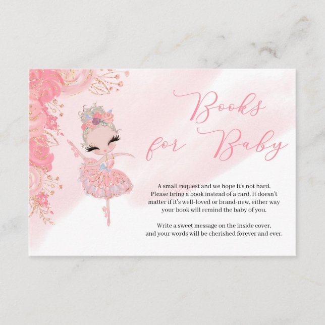 Tutu ballerina rose gold Baby Shower book request Enclosure Card (Front)