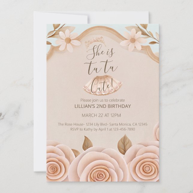 Tutu Ballet Dance Girls Second Birthday Invitation (Front)