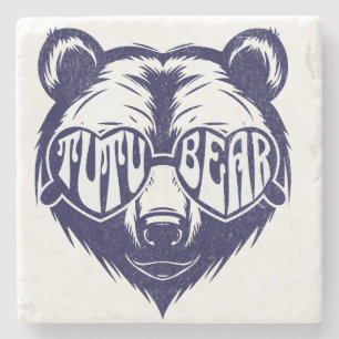 Tutu Bear Heart Sunglasses Hawaiian Grandma Stone Coaster