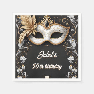 tutu black gold chic Masquerade 50th Birthday Napkin