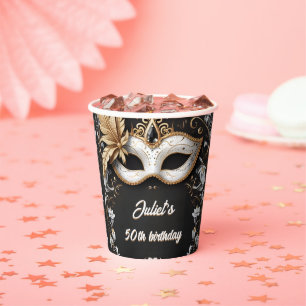 tutu black gold chic Masquerade 50th Birthday Paper Cups
