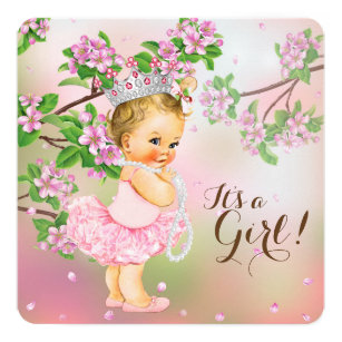 Tutu Cherry Blossom Pearl Baby Shower Invitation