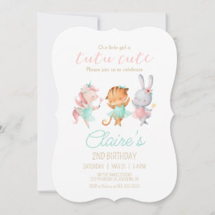 Tutu Cute Ballerina Animal Ballet Birthday Party  Invitation