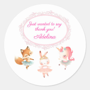 Tutu Cute Ballerina Ballet Animals Birthday Party Classic Round Sticker