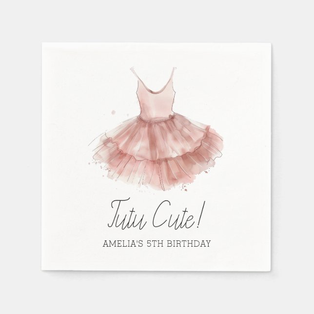 Tutu Cute Ballerina Ballet Pink Script Birthday Napkin (Front)
