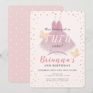 Tutu Cute Ballerina Pink & Gold Girl 2nd Birthday Invitation