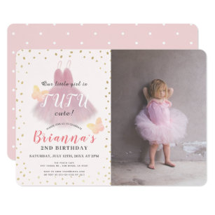 Tutu Cute Ballerina Pink & Gold Photo 2nd Birthday Invitation