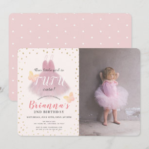 Tutu Cute Ballerina Pink & Gold Photo 2nd Birthday Invitation