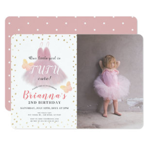 Tutu Cute Ballerina Pink & Whit Photo 2nd Birthday Invitation