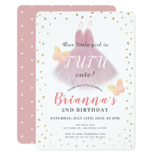 Tutu Cute Ballerina Pink & White Girl 2nd Birthday Invitation
