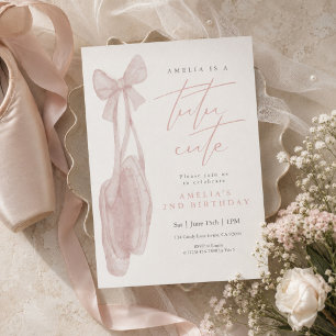 Tutu Cute Ballerina Shoes Girl 2nd Birthday  Invitation