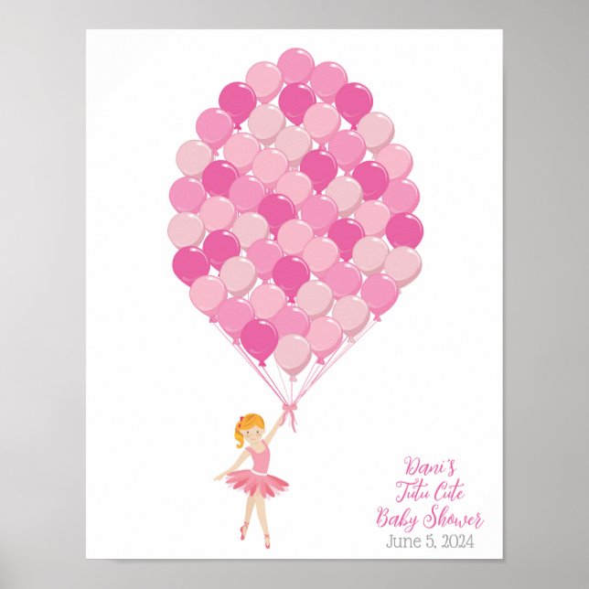 Tutu Cute Ballet Baby Shower Guest Sign In Poster  (Front)