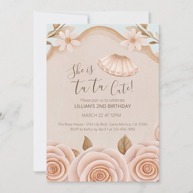 Tutu Cute Ballet Girls Second Birthday Invitation (Front)