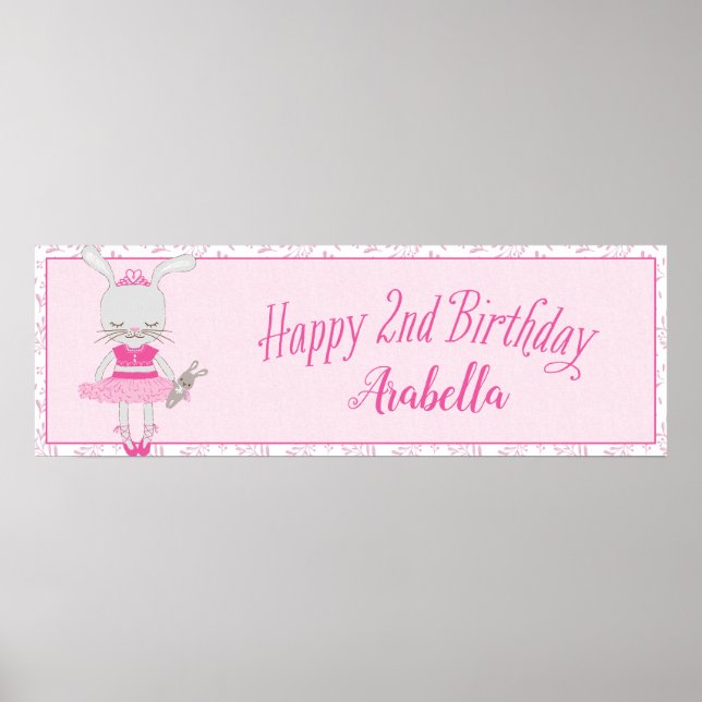 Tutu Cute Bunny Happy 2nd Birthday Personalised Poster (Front)