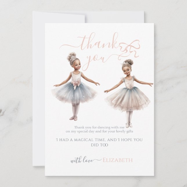 Tutu Cute Elegant Ballerina Birthday Thank You  Card (Front)