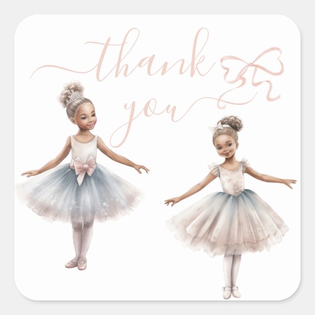 Tutu Cute Elegant Ballerina Birthday Thank You Square Sticker (Front)