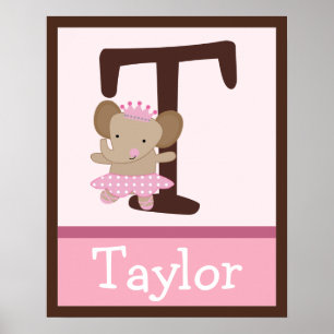 Tutu Cute Elephant Letter & Name Wall Art Poster