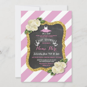 Tutu Cute Girl Rose Pink Ballet Baby Shower Invite