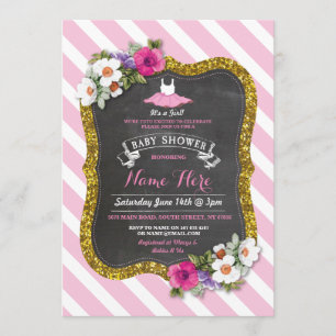 Tutu Cute Girl Rose Pink Ballet Baby Shower Invite