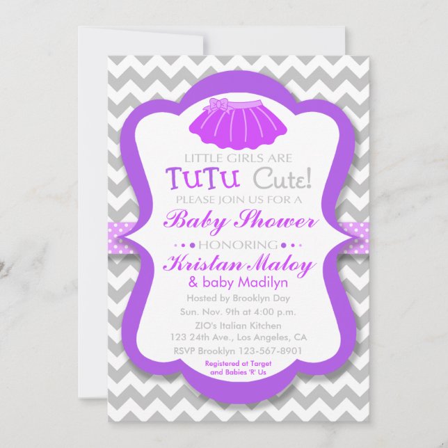 Tutu Cute Purple Baby Shower Invitation (Front)