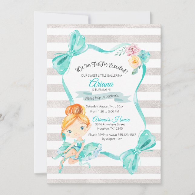 Tutu Excited Ballerina Birthday Invitation (Front)