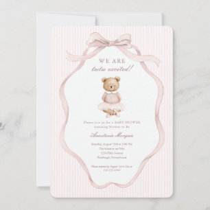 Tutu Excited Pink Coquette Teddy Bear Baby Shower  Invitation