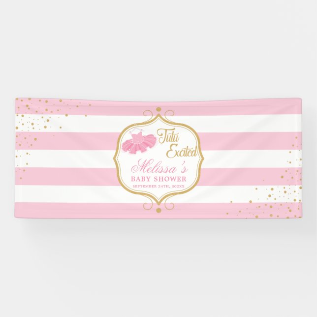 Tutu excited pink dress and gold glitter sparkles banner (Horizontal)