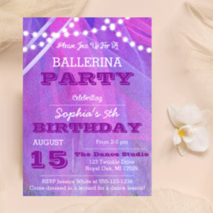 Tutu Lights Purple Ballet Birthday Invitation