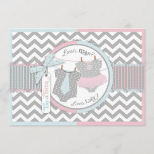 Tutu or Tie & Chevron Print Gender Reveal Invitation