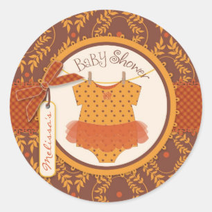 Tutu Polka Dot Jumper and Autumn Damask Print Classic Round Sticker