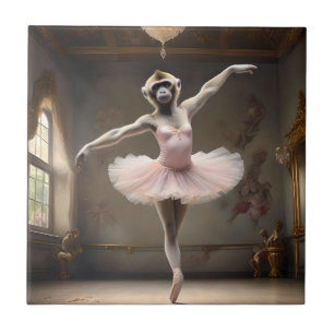 "Tutu-rrific! The Gibbon's Graceful Pirouette" Ceramic Tile