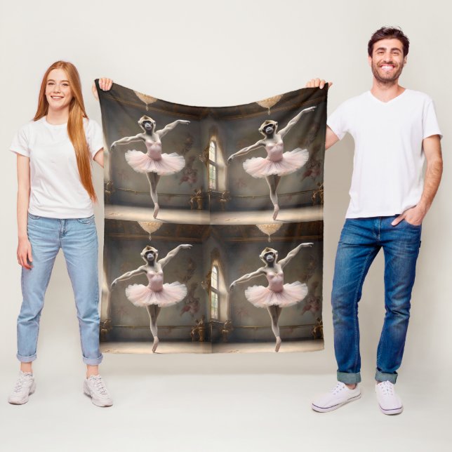 "Tutu-rrific! The Gibbon's Graceful Pirouette" Fleece Blanket (In Situ)