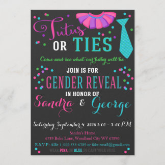 Tutus or Ties Gender Reveal Chalkboard Boy or Girl Invitation