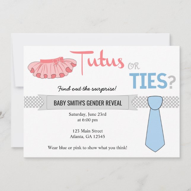 Tutus or Ties Gender Reveal Invitations (Front)