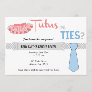 Tutus or Ties Gender Reveal Invitations