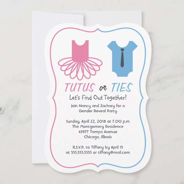 Tutus or Ties Gender Reveal Party Invitation (Front)