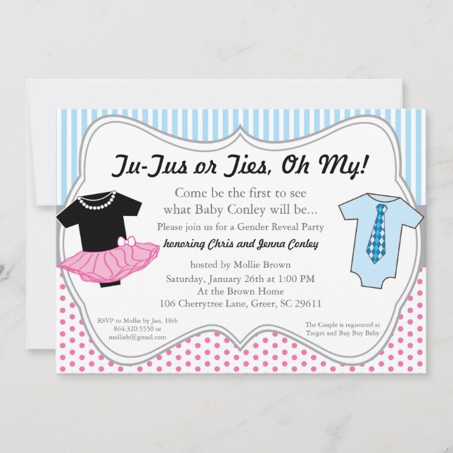TuTus Ties, Gender Reveal Baby Shower Invitation (Front)