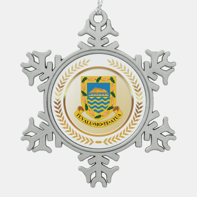 Tuvalu Coat of Arms Snowflake Pewter Christmas Ornament (Front)