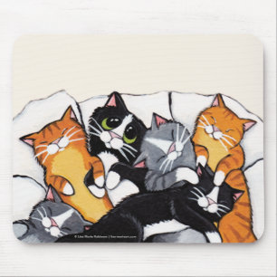 Tux and Tabby Cat Sleepover   Cat Art Mousepad