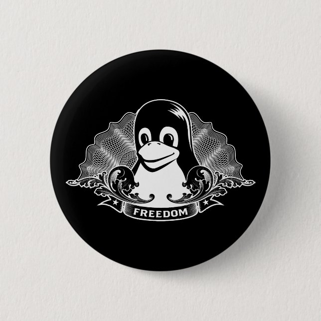 Tux Penguin - (Linux, Open Source, Copyleft, FSF) 6 Cm Round Badge (Front)