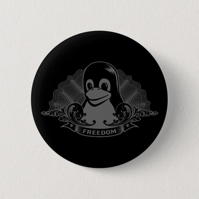 Tux Penguin - (Linux, Open Source, Copyleft, FSF) 6 Cm Round Badge (Front)