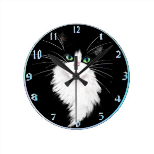 TUX-Tuxedo cats rock Round Clock