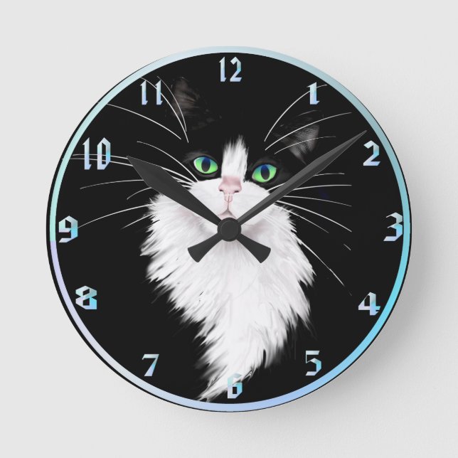 TUX-Tuxedo cats rock Round Clock (Front)
