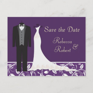 Tuxedo and Gown Wedding Save the Date Postcard