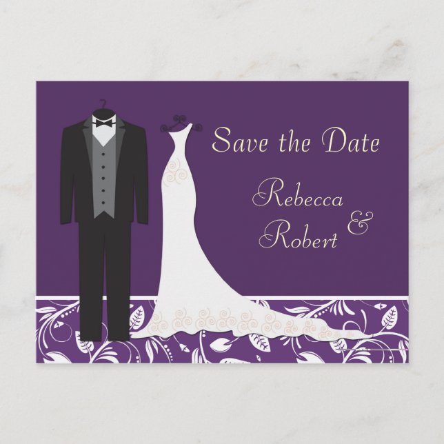 Tuxedo and Gown Wedding Save the Date Postcard (Front)
