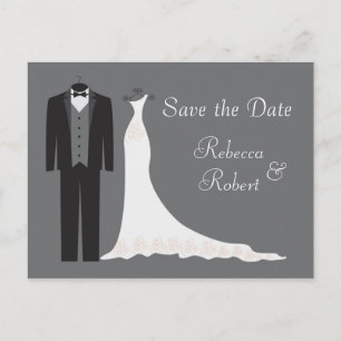 Tuxedo and Gown Wedding Save the Date Postcard