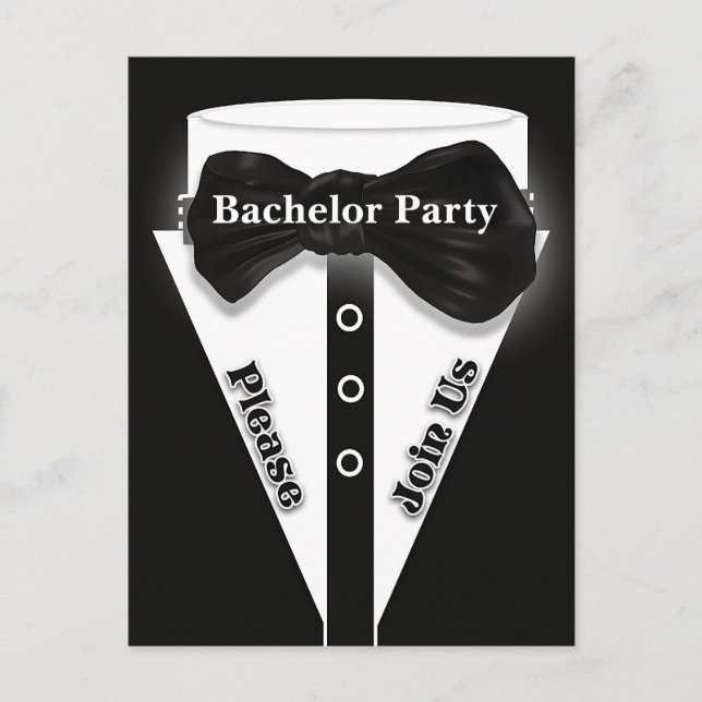 Tuxedo bachelor party boys night out invitation postcard (Front)