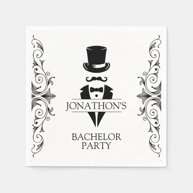 Tuxedo Bachelor Party Cocktail Napkin (Front)