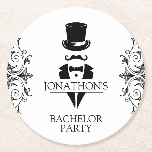 Tuxedo Bachelor Party Round Paper Coaster (Front)