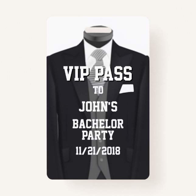 Tuxedo Bachelor Party VIP Badge ID Badge (Front)